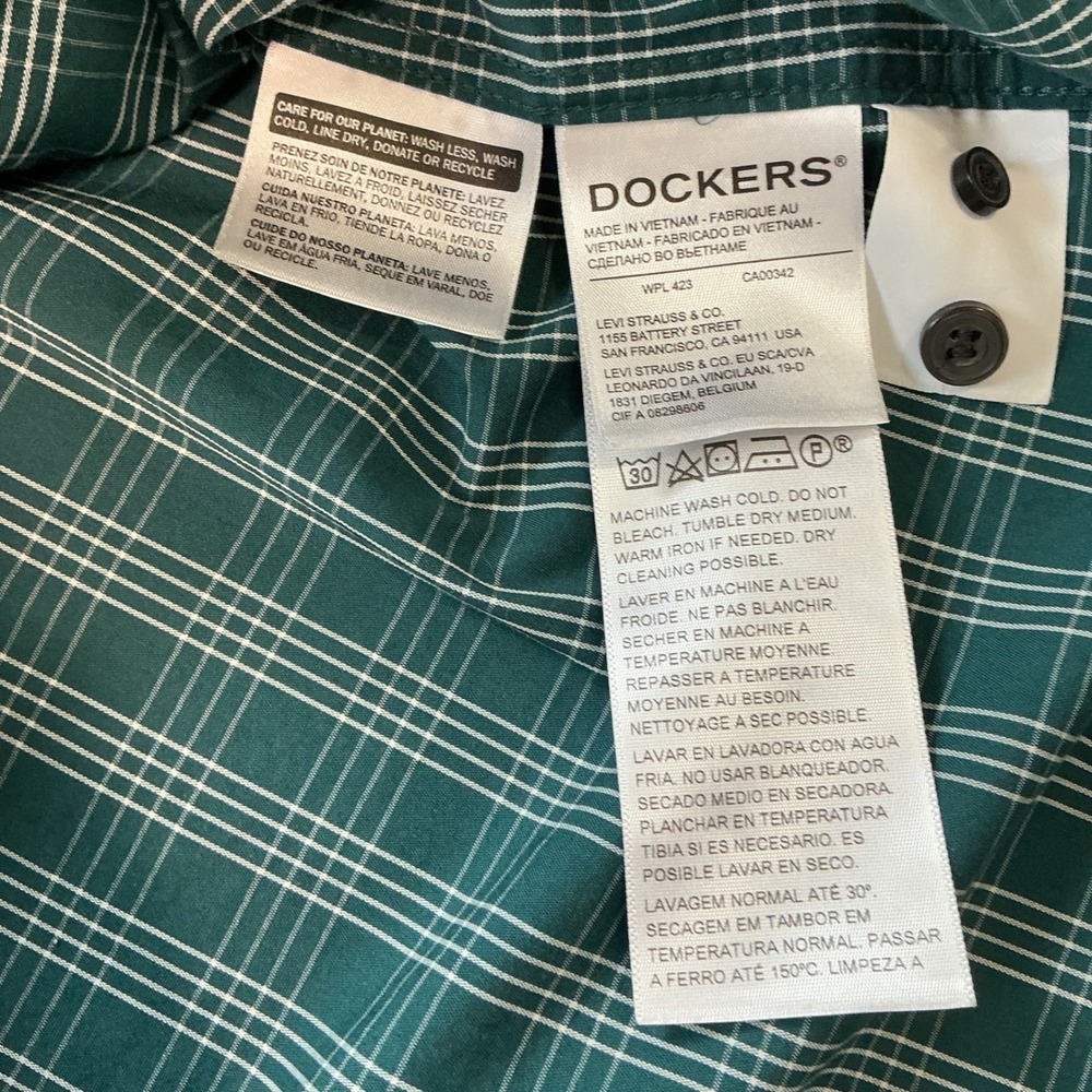 Dockers Mens XXL Green Plaid Long Sleeve Button Down Shirt Pocket Cotton Blend - Picture 3 of 7